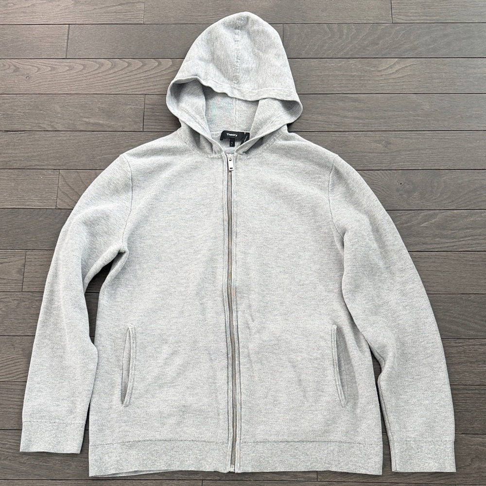 Theory Men's Light Gray Zip-Up Sweater